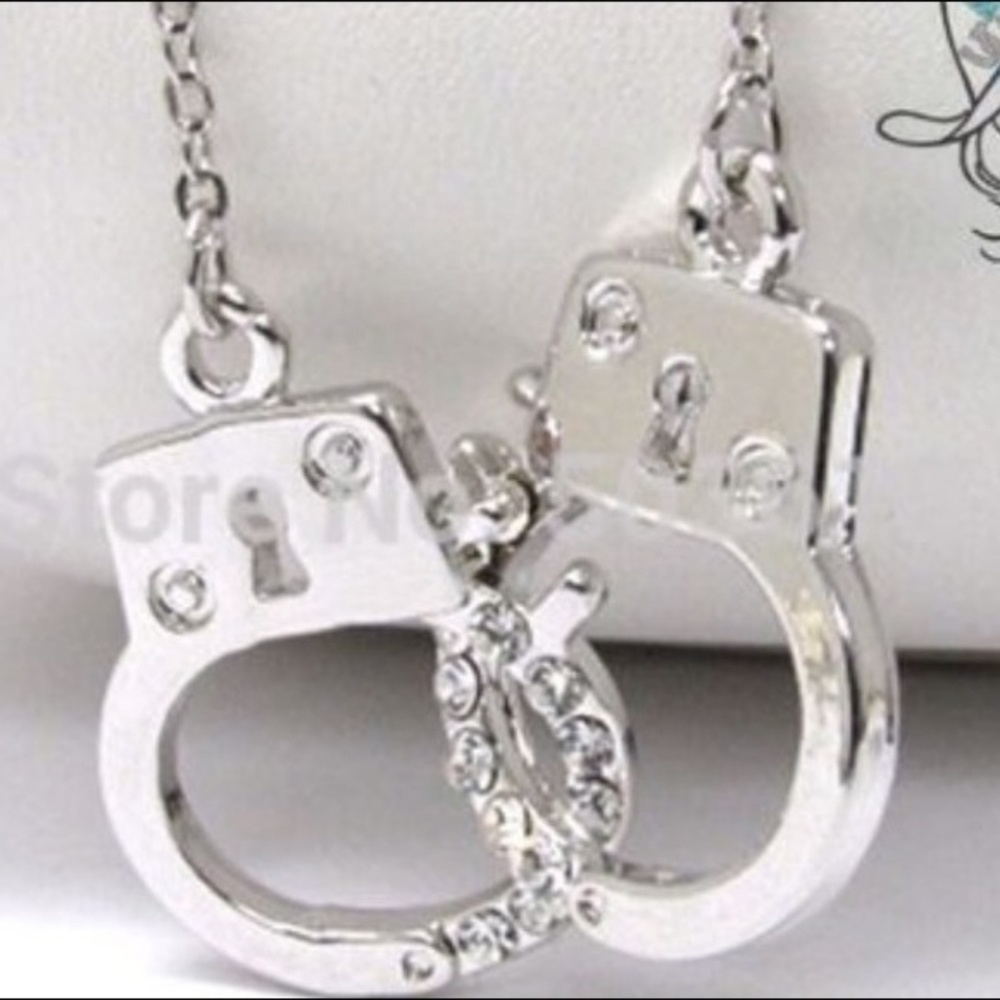 Awesom Silver Crystal Handcuffs Statement Necklace